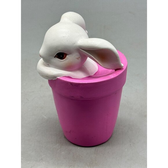 Easter Holiday Rabbit In Pink Flower Pot Decorative Figurine 4.5" Tall READ - Picture 2 of 6